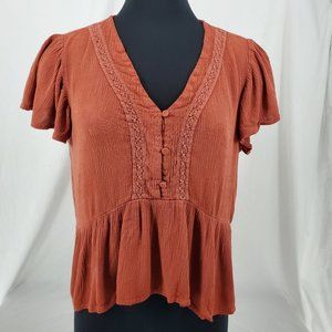 Eyeshadow Short Sleeve Peplum Boho Top Medium
